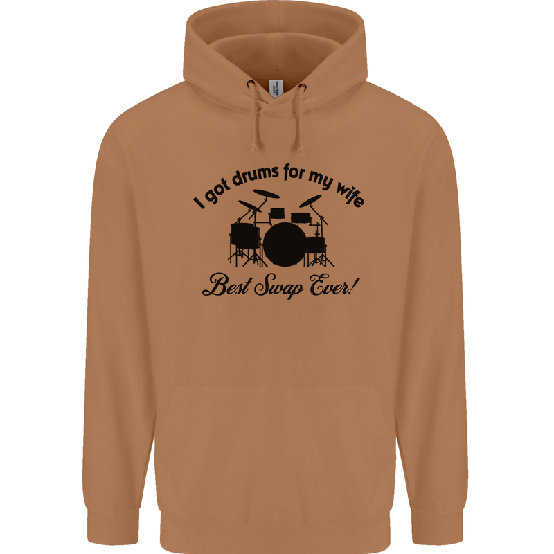 Drums for My Wife Drumming Drummer Mens 80% Cotton Hoodie Caramel Latte