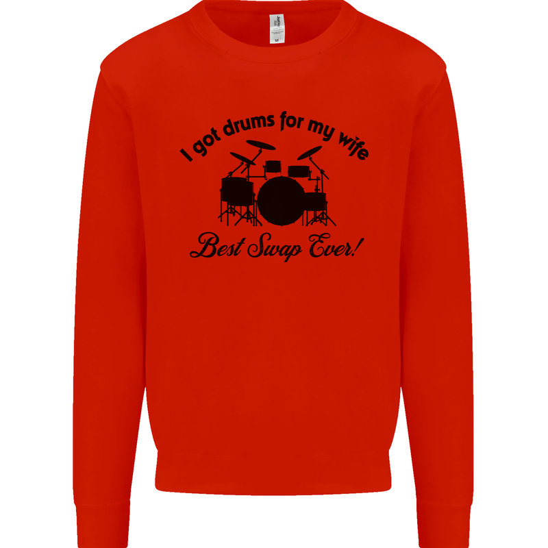 Drums for My Wife Drumming Drummer Mens Sweatshirt Jumper Bright Red