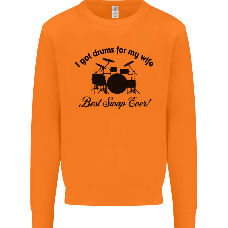 Drums for My Wife Drumming Drummer Mens Sweatshirt Jumper Orange
