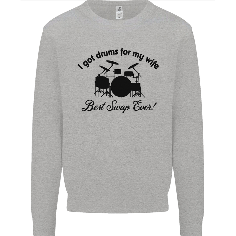 Drums for My Wife Drumming Drummer Mens Sweatshirt Jumper Sports Grey