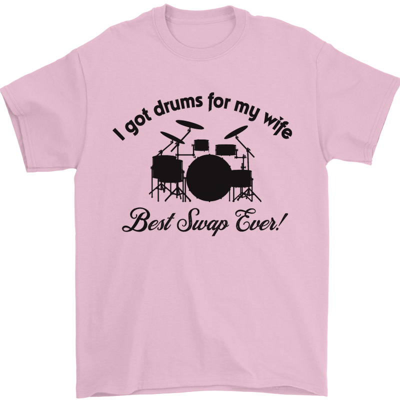 Drums for My Wife Drumming Drummer Mens T-Shirt Cotton Gildan Light Pink