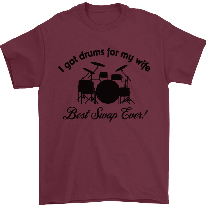 Drums for My Wife Drumming Drummer Mens T-Shirt Cotton Gildan Maroon