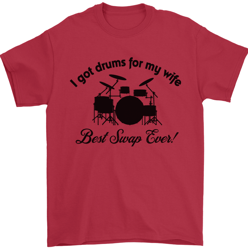 Drums for My Wife Drumming Drummer Mens T-Shirt Cotton Gildan Red