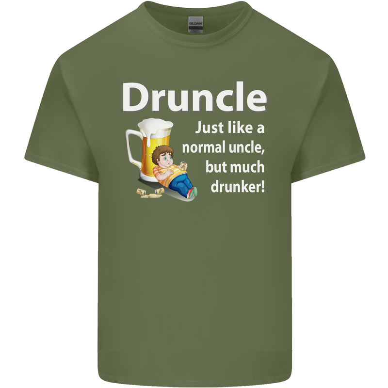 Druncle Like a Normal Uncle's Day Funny Mens Cotton T-Shirt Tee Top Military Green