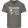 Druncle Like a Normal Uncle's Day Funny Mens V-Neck Cotton T-Shirt Charcoal