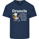 Druncle Like a Normal Uncle's Day Funny Mens V-Neck Cotton T-Shirt Navy Blue