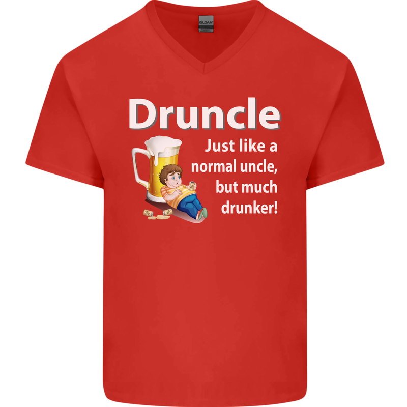 Druncle Like a Normal Uncle's Day Funny Mens V-Neck Cotton T-Shirt Red