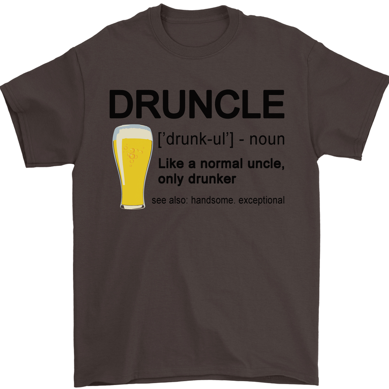 Druncle Uncle Funny Beer Alcohol Day Mens T-Shirt Cotton Gildan Dark Chocolate