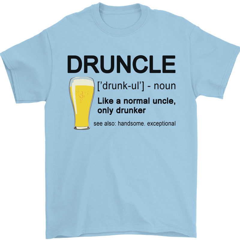 Druncle Uncle Funny Beer Alcohol Day Mens T-Shirt Cotton Gildan Light Blue