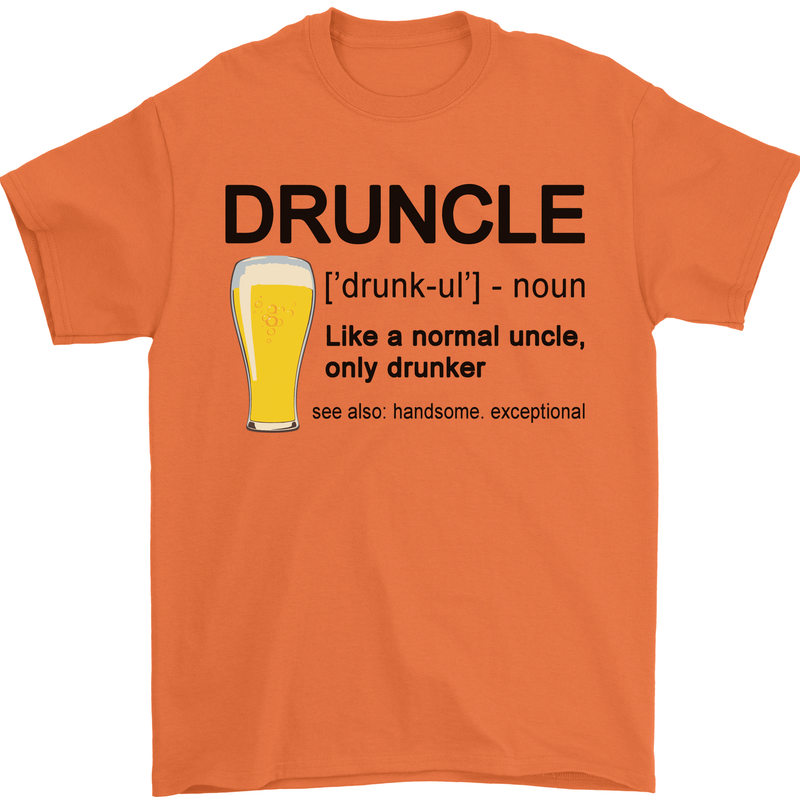 Druncle Uncle Funny Beer Alcohol Day Mens T-Shirt Cotton Gildan Orange
