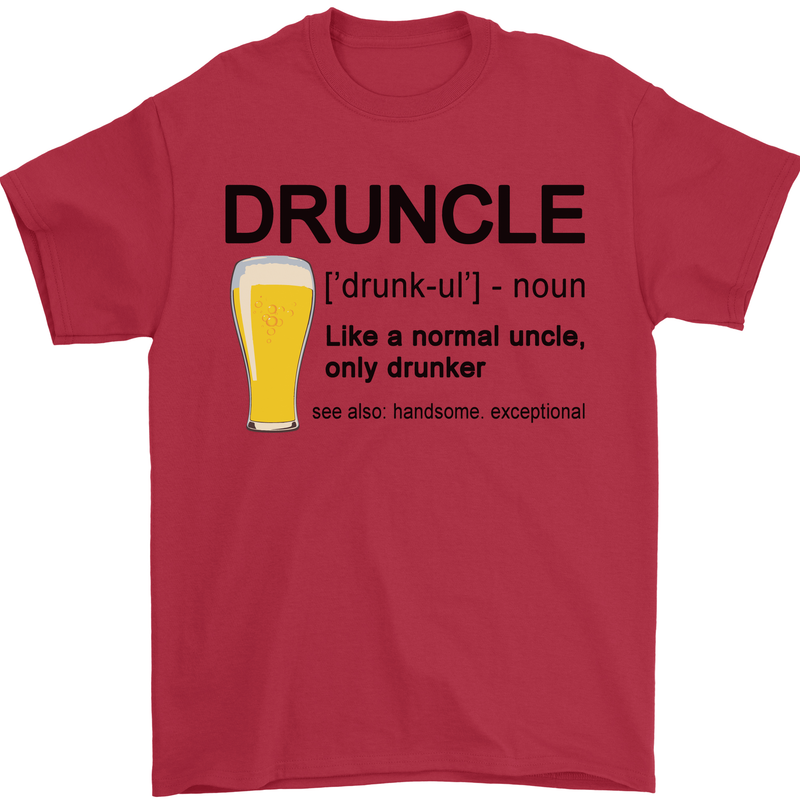 Druncle Uncle Funny Beer Alcohol Day Mens T-Shirt Cotton Gildan Red