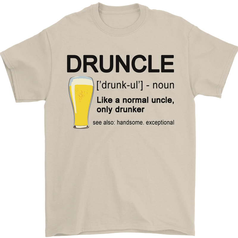 Druncle Uncle Funny Beer Alcohol Day Mens T-Shirt Cotton Gildan Sand