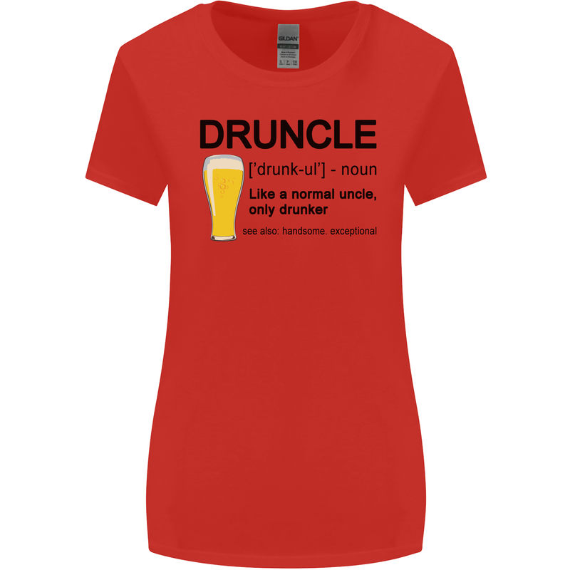 Druncle Uncle Funny Beer Alcohol Day Womens Wider Cut T-Shirt Red