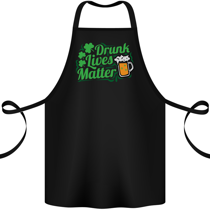 Drunk Lives Matter St. Patrick's Day Cotton Apron 100% Organic Black