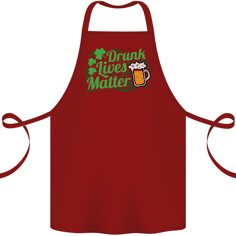 Drunk Lives Matter St. Patrick's Day Cotton Apron 100% Organic Maroon
