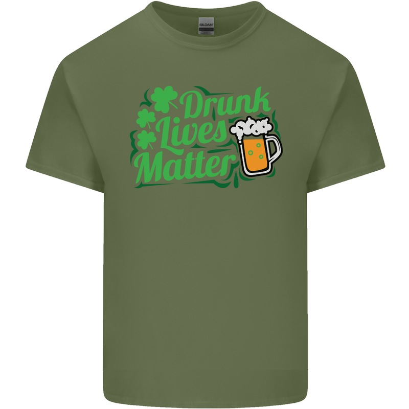 Drunk Lives Matter St. Patrick's Day Mens Cotton T-Shirt Tee Top Military Green