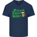 Drunk Lives Matter St. Patrick's Day Mens V-Neck Cotton T-Shirt Navy Blue