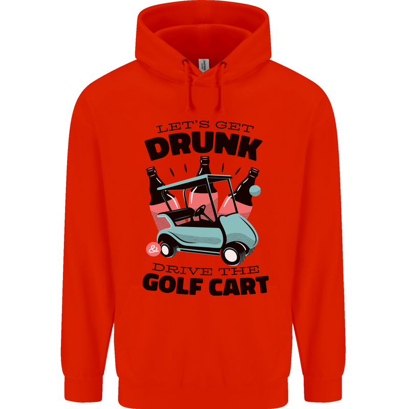 Drunk & Drive the Golf Cart Funny Golfer Mens 80% Cotton Hoodie Bright Red