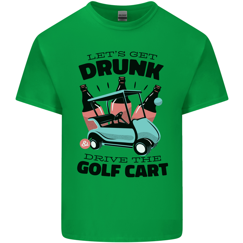Drunk & Drive the Golf Cart Funny Golfer Mens Cotton T-Shirt Tee Top Irish Green