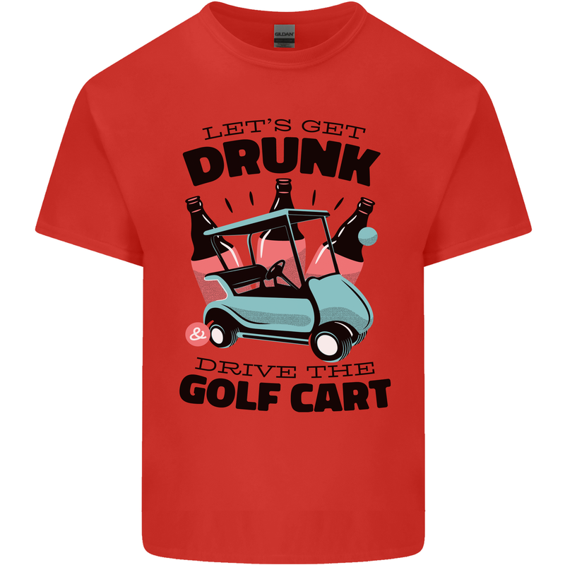 Drunk & Drive the Golf Cart Funny Golfer Mens Cotton T-Shirt Tee Top Red