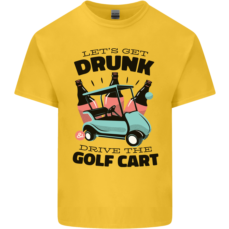 Drunk & Drive the Golf Cart Funny Golfer Mens Cotton T-Shirt Tee Top Yellow