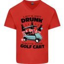 Drunk & Drive the Golf Cart Funny Golfer Mens V-Neck Cotton T-Shirt Red