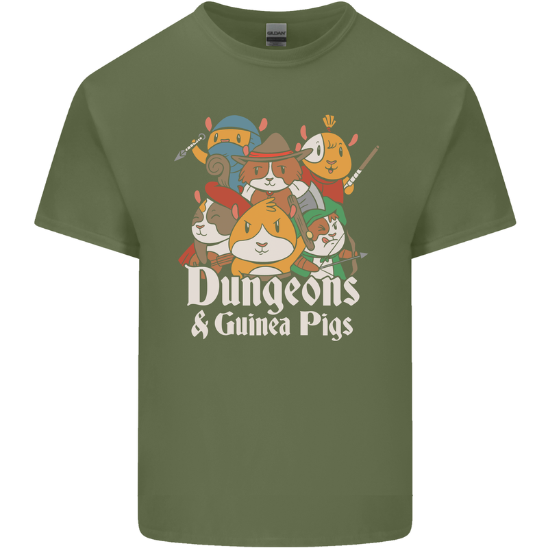 Dungeons and Guinea Pig Role Playing Game Mens Cotton T-Shirt Tee Top Military Green