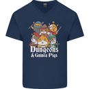 Dungeons and Guinea Pig Role Playing Game Mens V-Neck Cotton T-Shirt Navy Blue