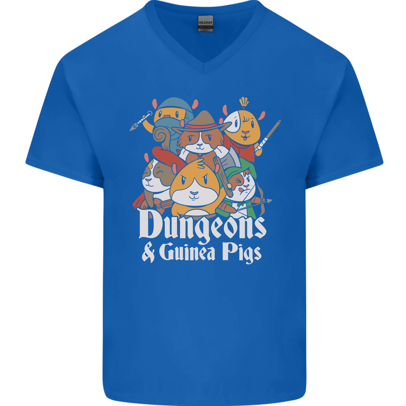 Dungeons and Guinea Pig Role Playing Game Mens V-Neck Cotton T-Shirt Royal Blue