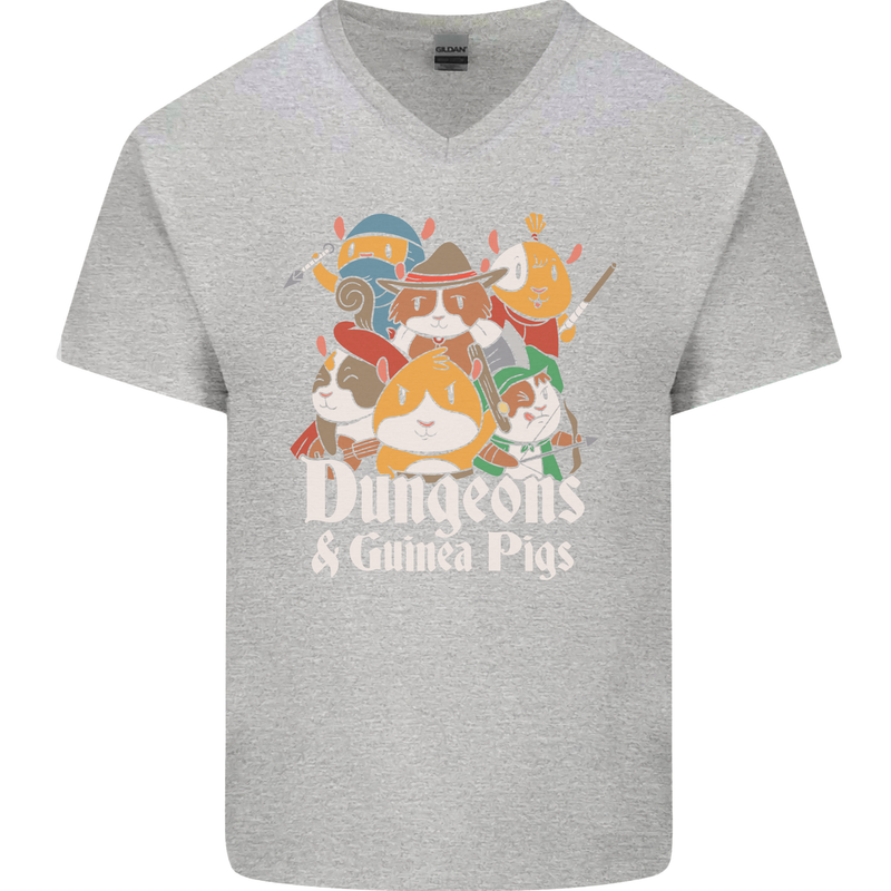 Dungeons and Guinea Pig Role Playing Game Mens V-Neck Cotton T-Shirt Sports Grey