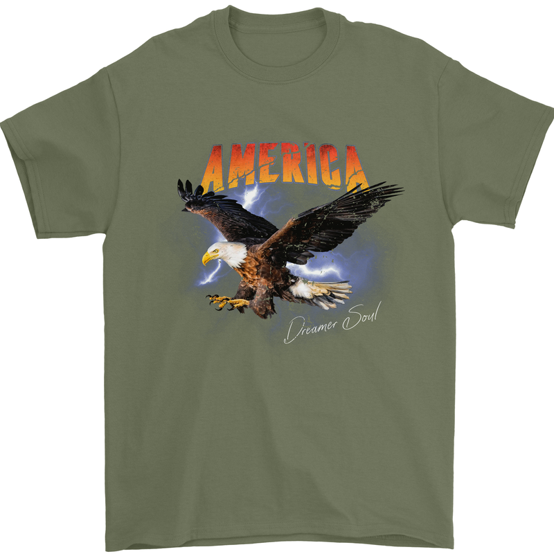 Eagle America Dreamer Soul Mens T-Shirt Cotton Gildan Military Green