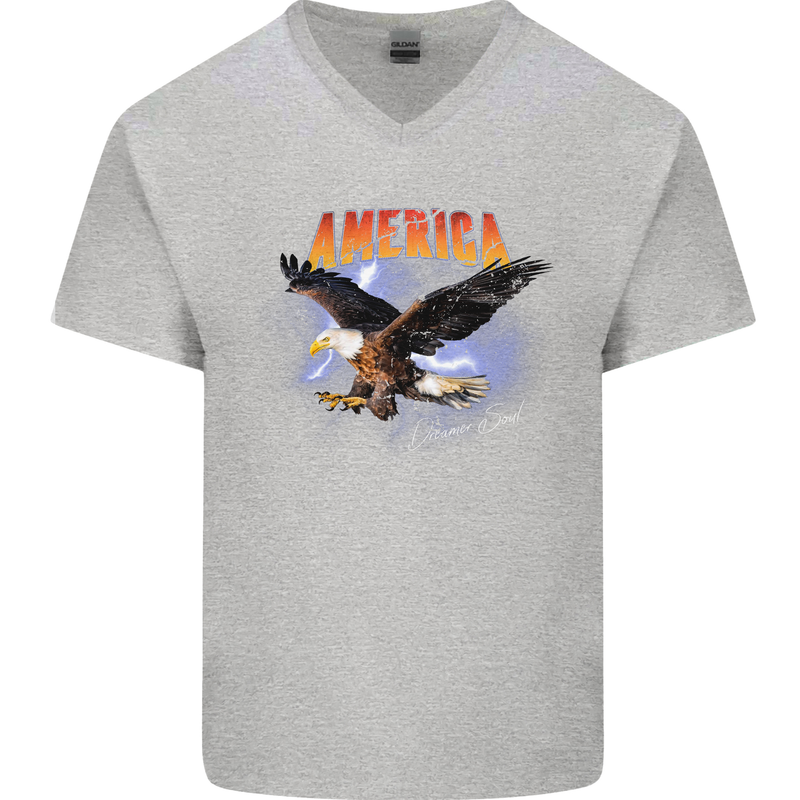 Eagle America Dreamer Soul Mens V-Neck Cotton T-Shirt Sports Grey