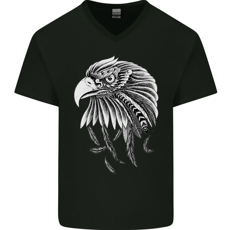 Eagle Bird of Prey Ornithology Mens V-Neck Cotton T-Shirt Black