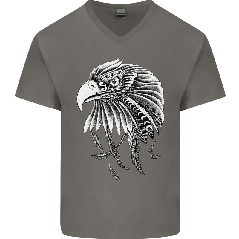 Eagle Bird of Prey Ornithology Mens V-Neck Cotton T-Shirt Charcoal