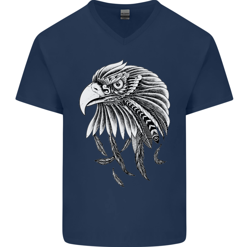 Eagle Bird of Prey Ornithology Mens V-Neck Cotton T-Shirt Navy Blue