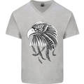 Eagle Bird of Prey Ornithology Mens V-Neck Cotton T-Shirt Sports Grey