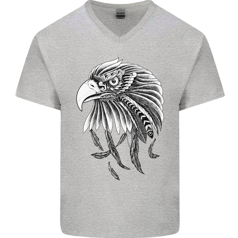 Eagle Bird of Prey Ornithology Mens V-Neck Cotton T-Shirt Sports Grey