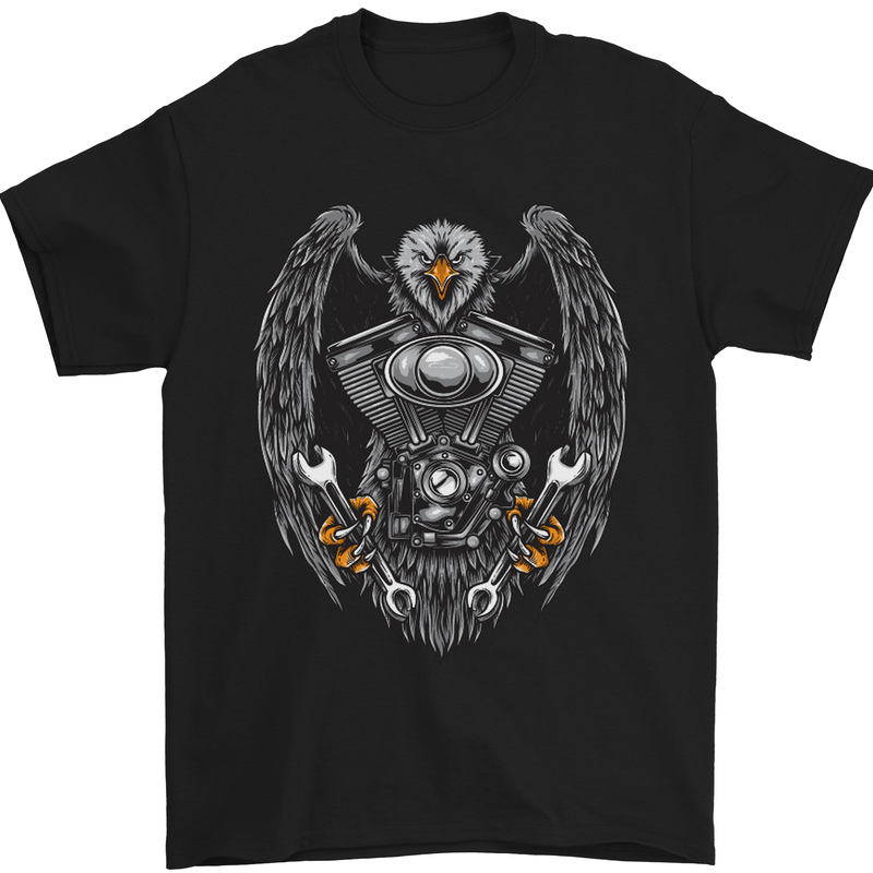 Eagle Engine Motorcycles Motorbike Biker Mens T-Shirt Cotton Gildan Black