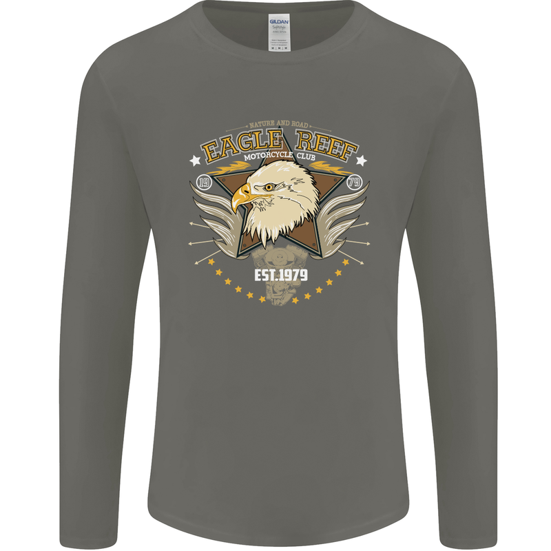 Eagle Reef Motorcycle Motorbike Biker Mens Long Sleeve T-Shirt Charcoal