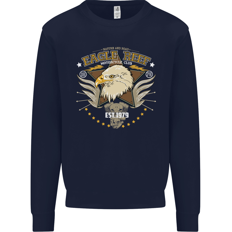Eagle Reef Motorcycle Motorbike Biker Mens Sweatshirt Jumper Navy Blue