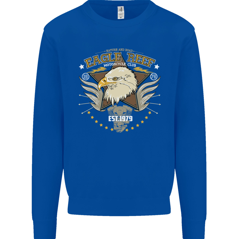 Eagle Reef Motorcycle Motorbike Biker Mens Sweatshirt Jumper Royal Blue