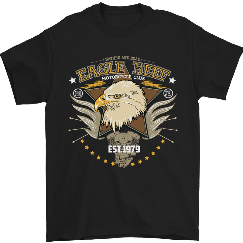 Eagle Reef Motorcycle Motorbike Biker Mens T-Shirt Cotton Gildan Black