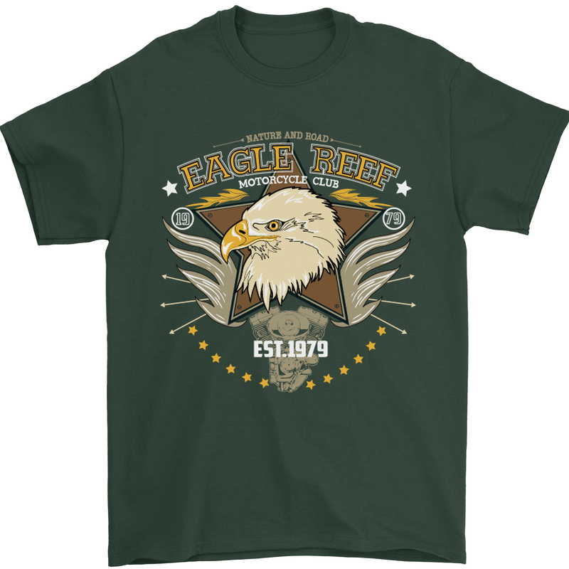 Eagle Reef Motorcycle Motorbike Biker Mens T-Shirt Cotton Gildan Forest Green