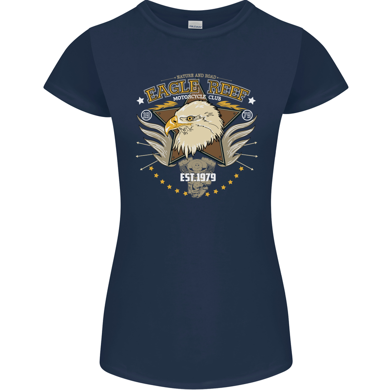 Eagle Reef Motorcycle Motorbike Biker Womens Petite Cut T-Shirt Navy Blue