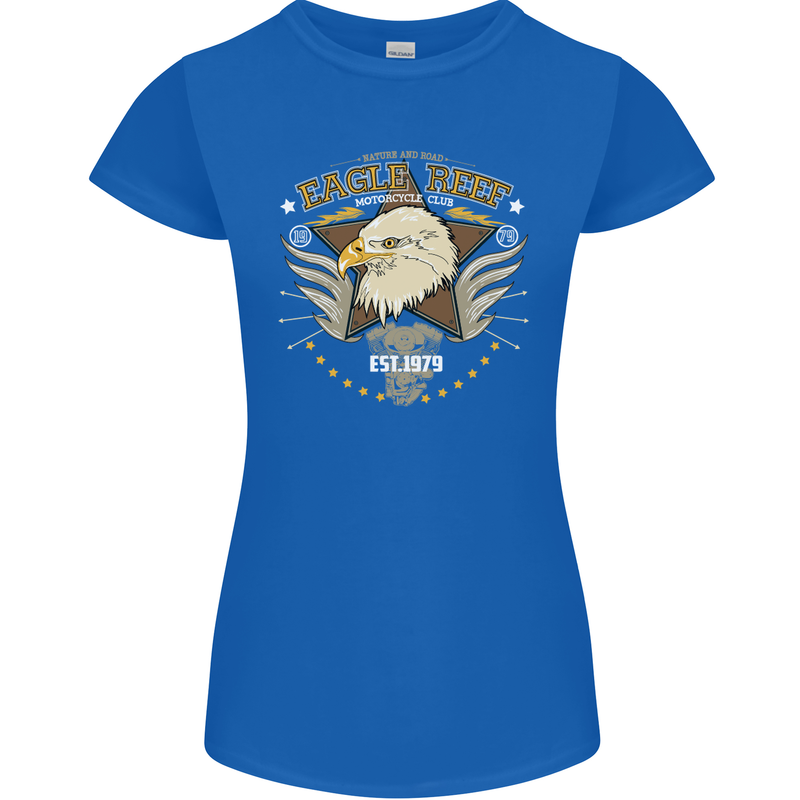 Eagle Reef Motorcycle Motorbike Biker Womens Petite Cut T-Shirt Royal Blue