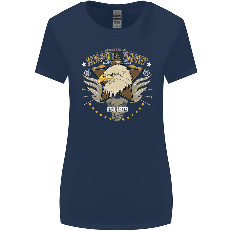 Eagle Reef Motorcycle Motorbike Biker Womens Wider Cut T-Shirt Navy Blue