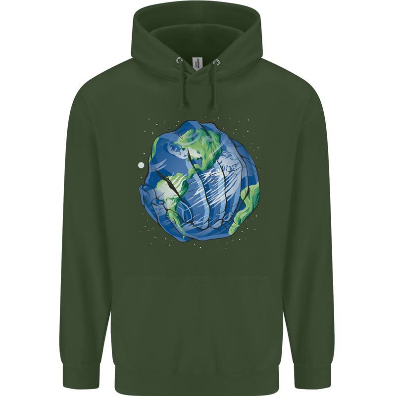 Earth Hands Climate Change Environment Childrens Kids Hoodie Forest Green