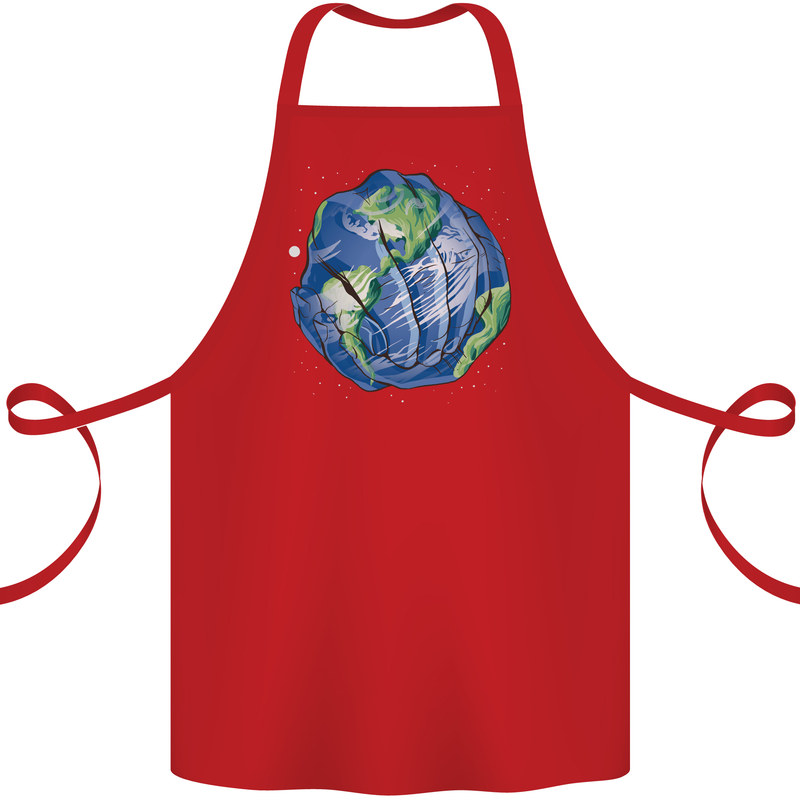 Earth Hands Climate Change Environment Cotton Apron 100% Organic Red