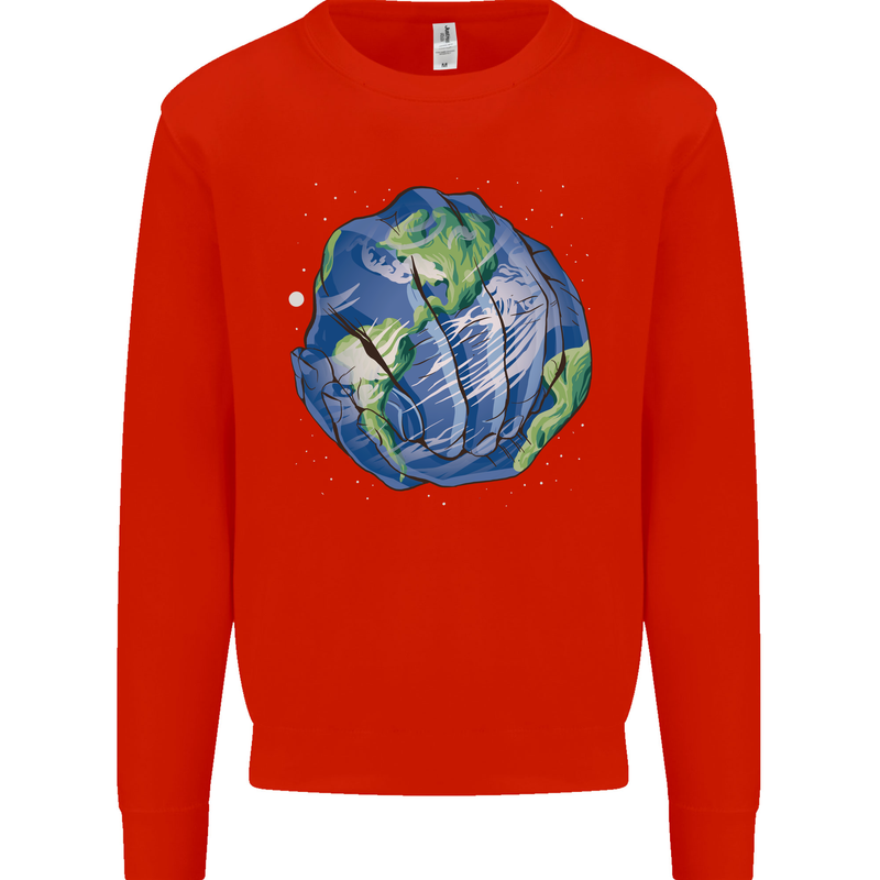 Earth Hands Climate Change Environment Kids Sweatshirt Jumper Bright Red
