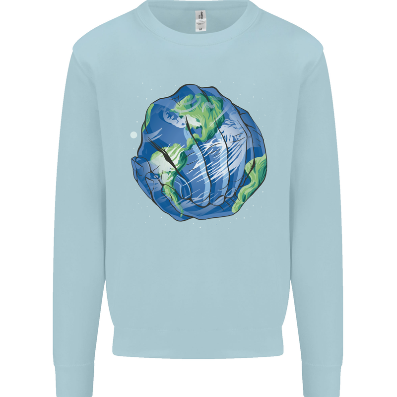 Earth Hands Climate Change Environment Kids Sweatshirt Jumper Light Blue